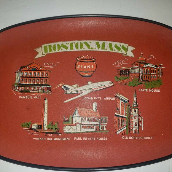 Vintage Boston, Mass Landmark Tray Platter Wall Art Faneuil Hall Logan - Picture 2 of 9